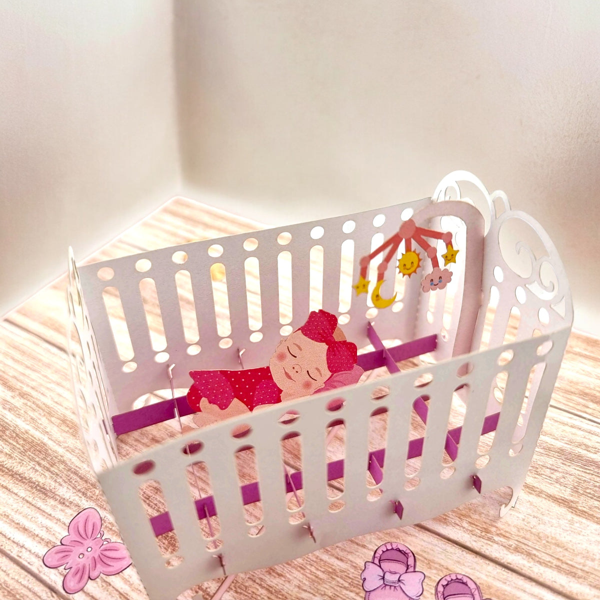 Pink Baby Cot Pop Up Card