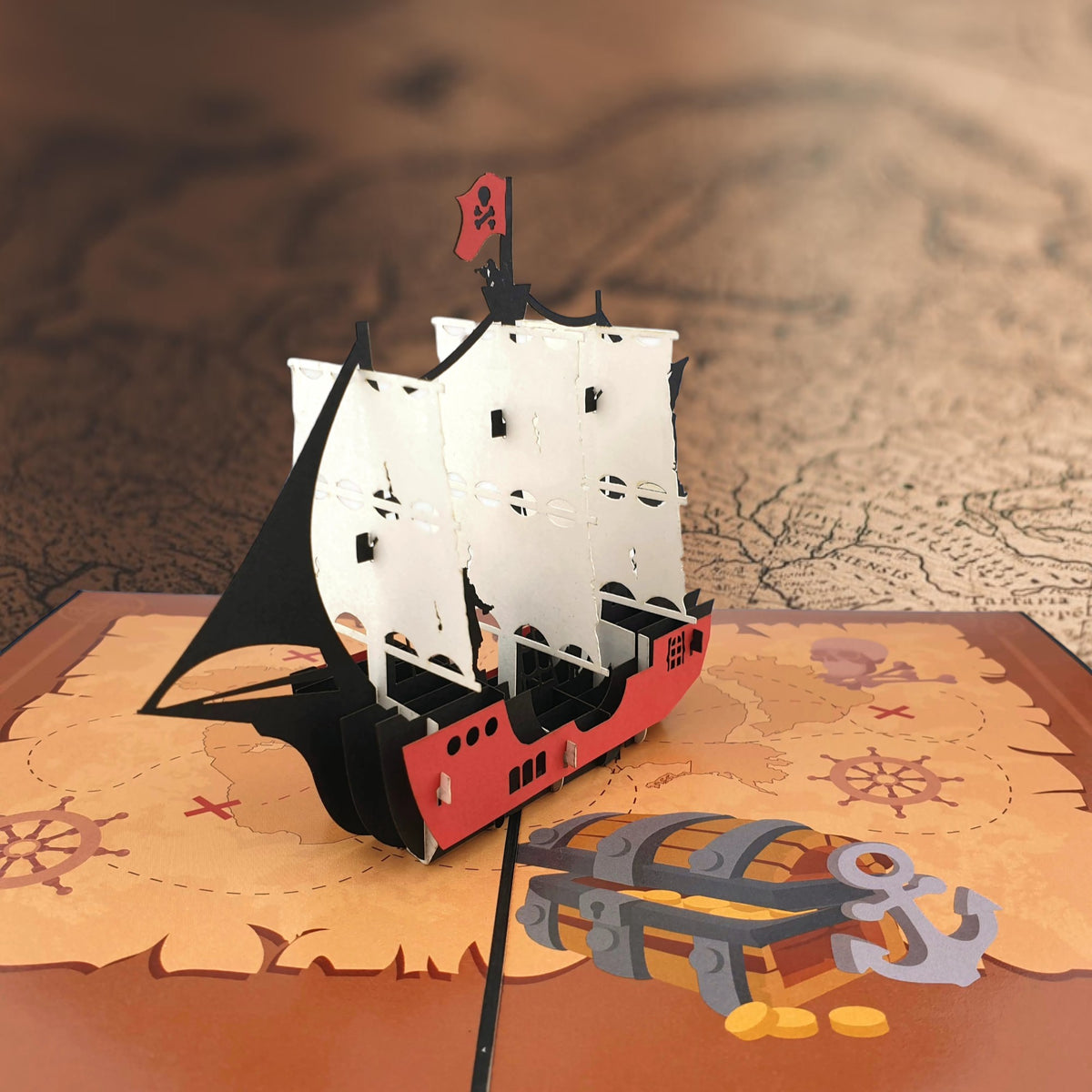 Jolly Roger Pirate Ship Pop-Up Card
