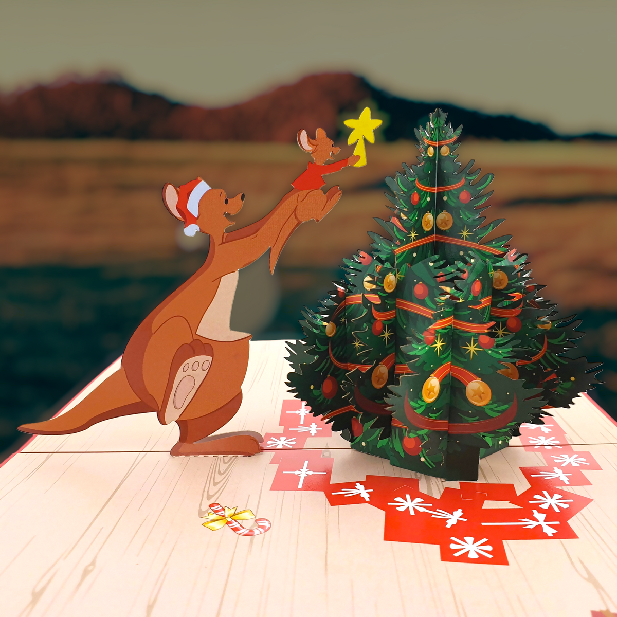 Kangaroo Christmas Tree Pop Up Card
