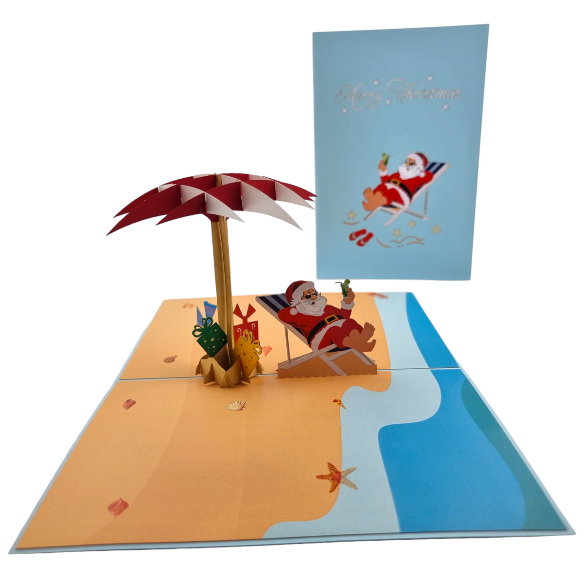 Santa On The Beach Pop Up Card