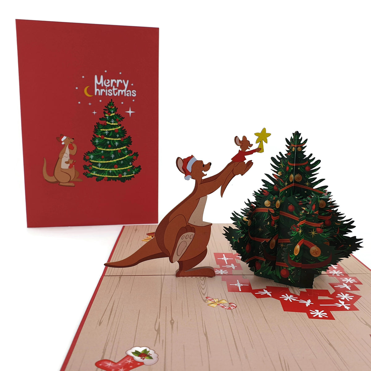 Kangaroo Christmas Tree Pop Up Card