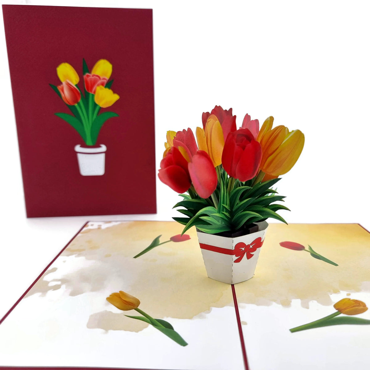 Red & Yellow Tulips Pop Up Card
