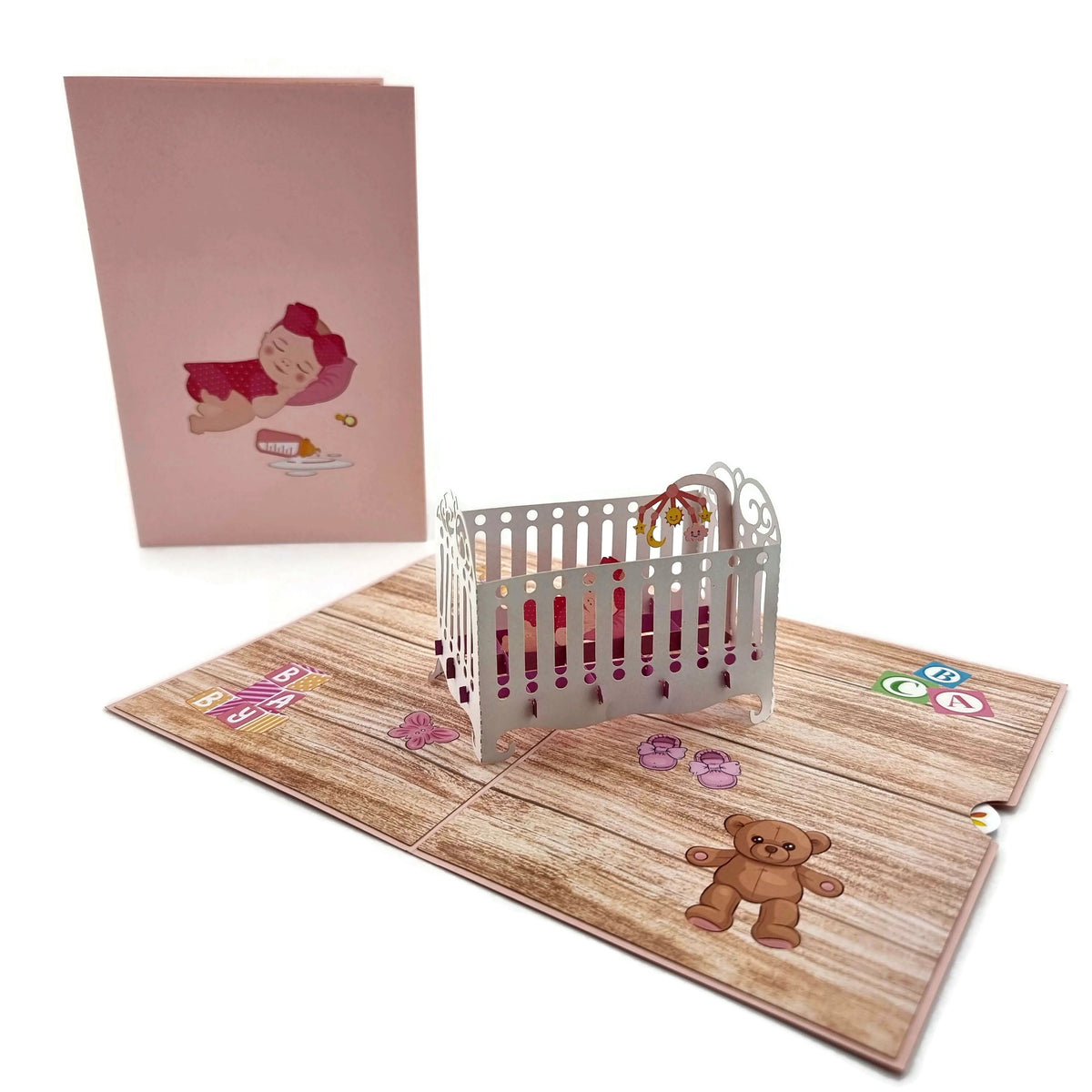 Pink Baby Cot Pop Up Card