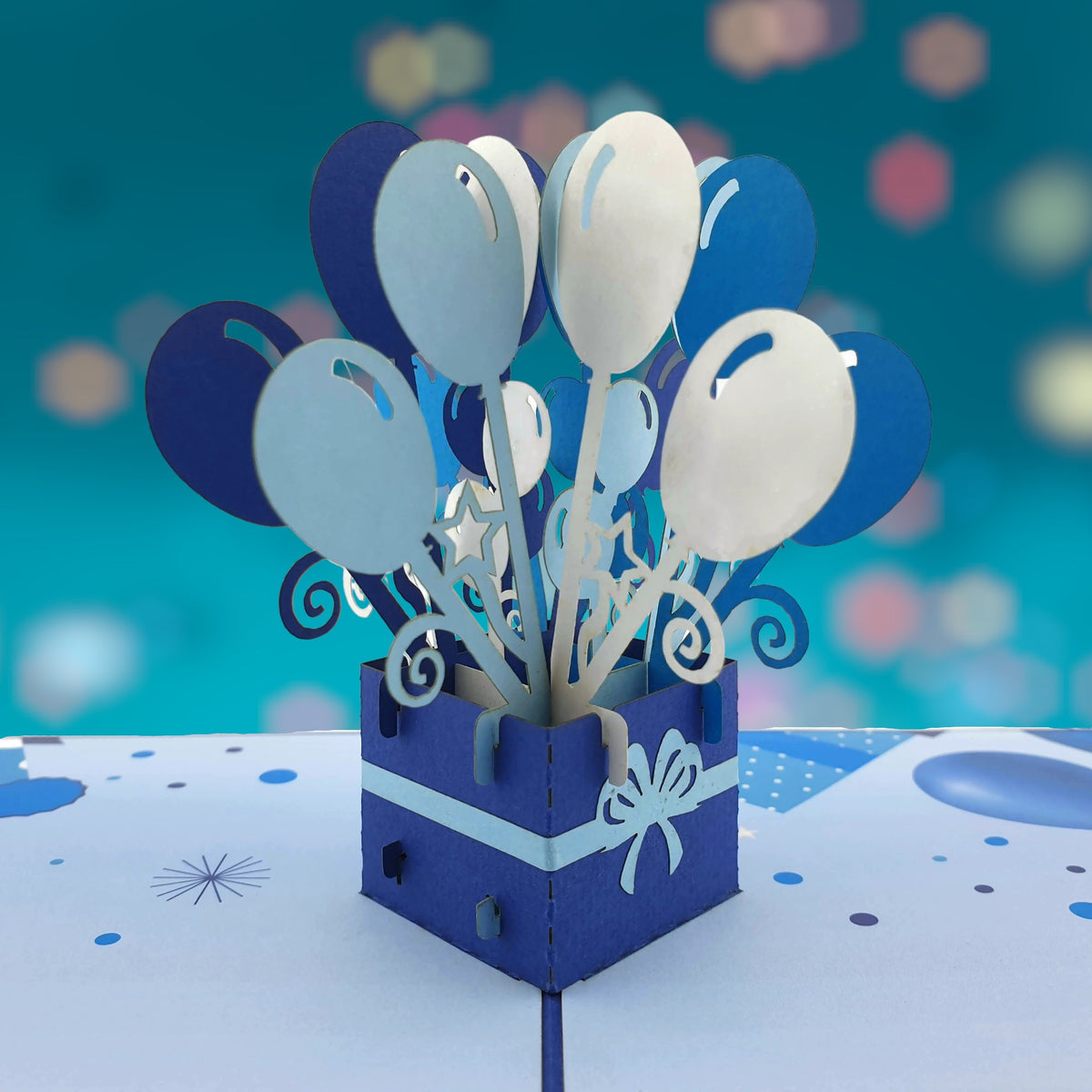 Blue Birthday Balloons Pop Up Card