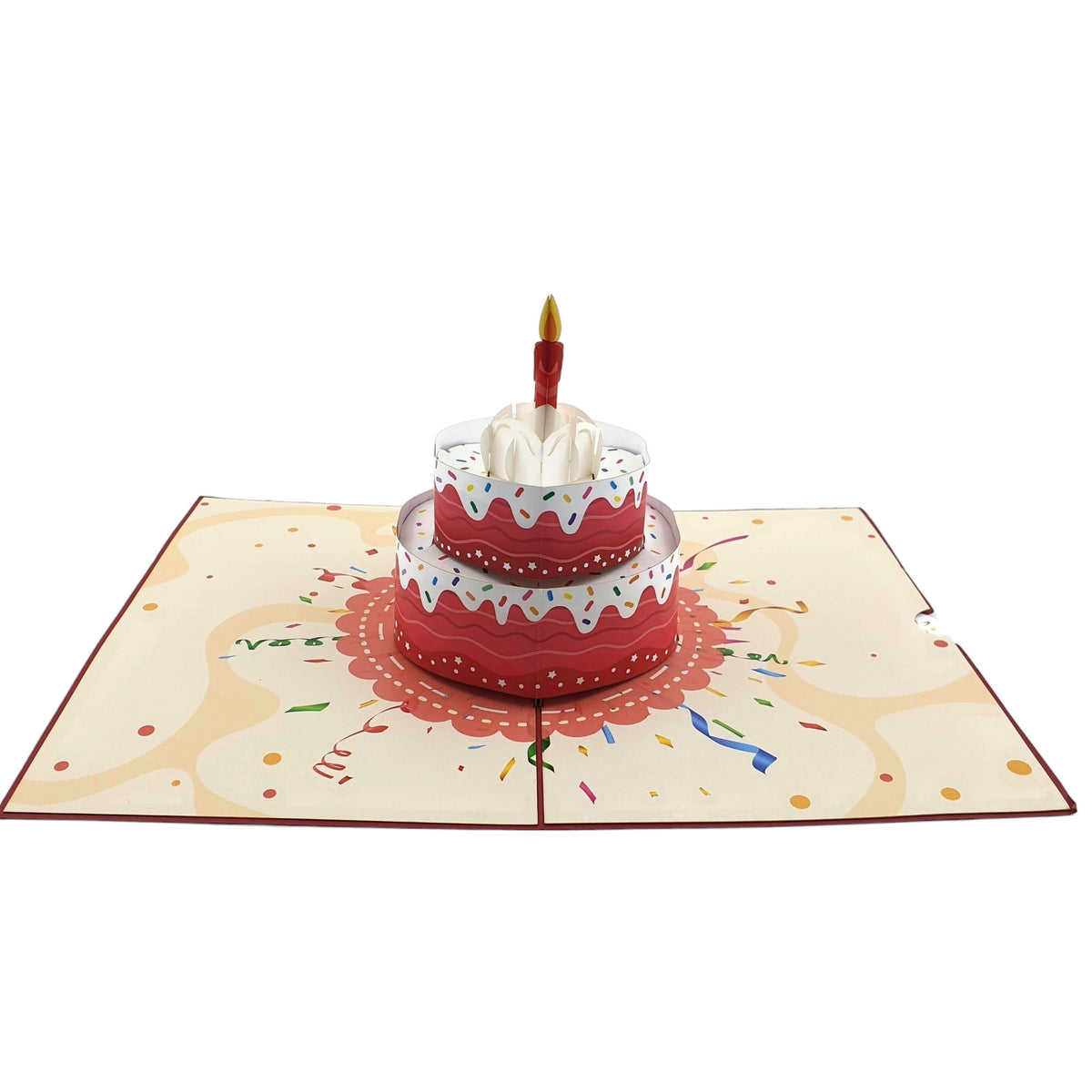 Red Happy Birthday Cake Pop Up Card