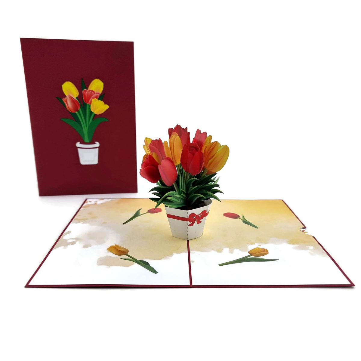 Red & Yellow Tulips Pop Up Card