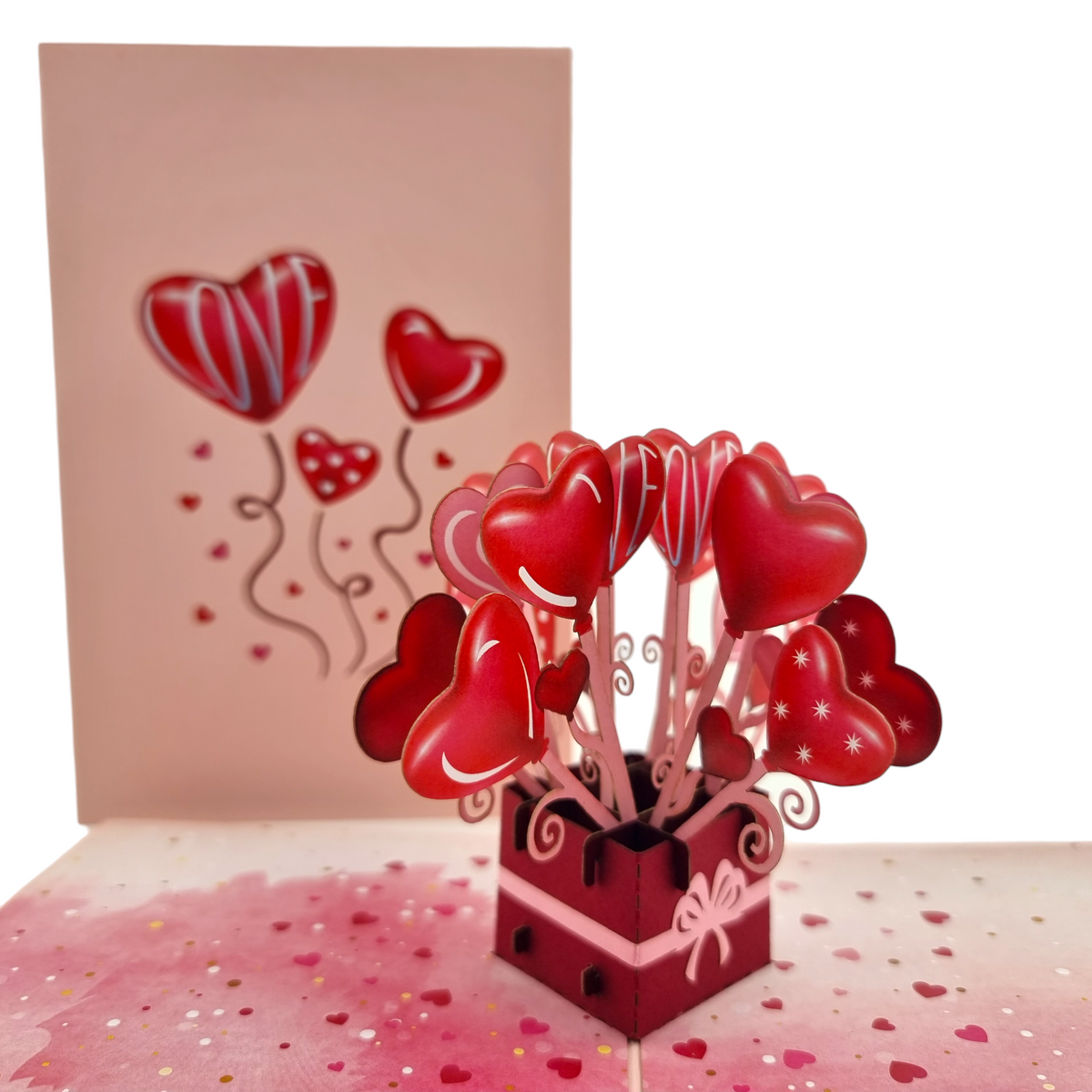 Love Heart Balloons Pop-Up Card