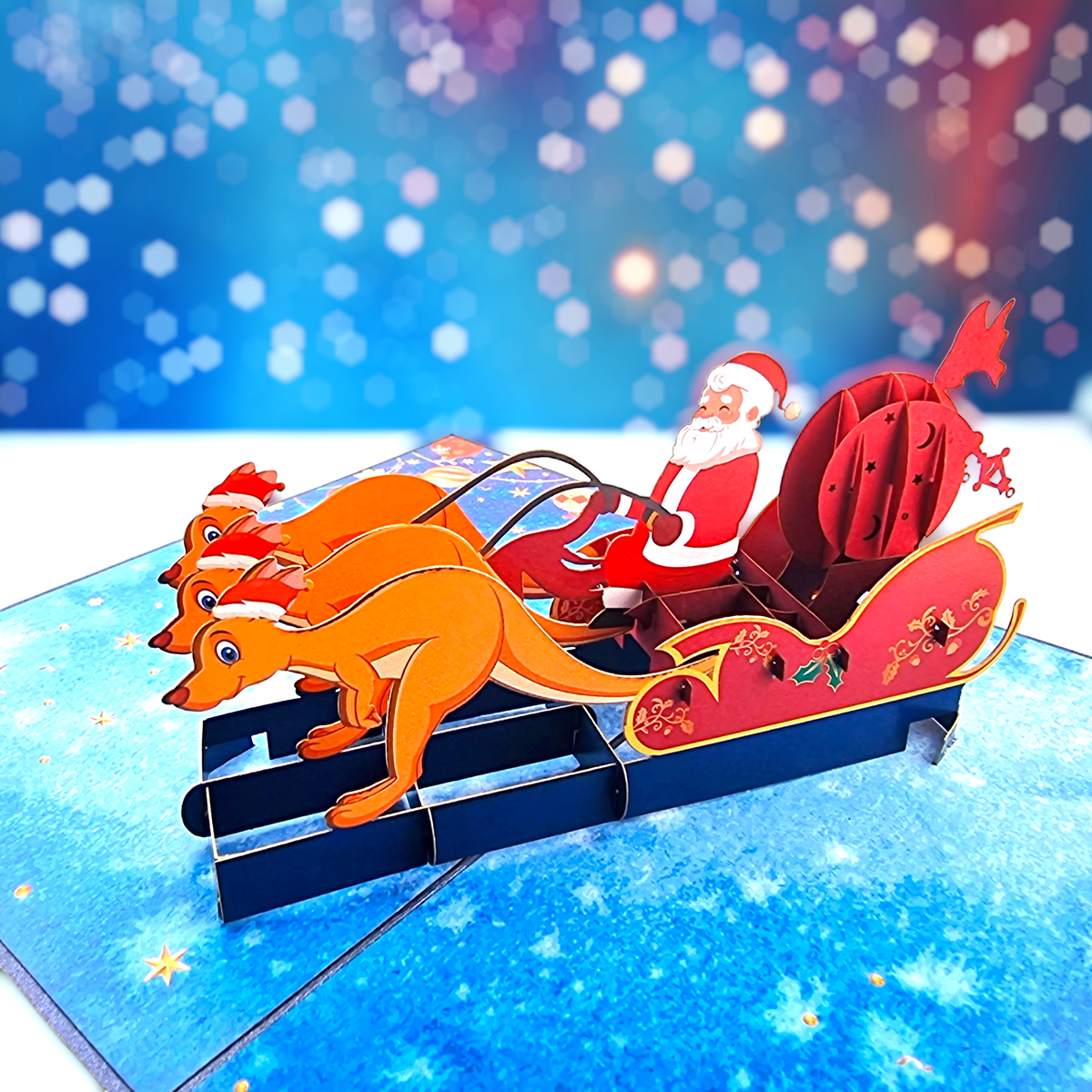 Kangaroo Xmas Sleigh Pop Up Card