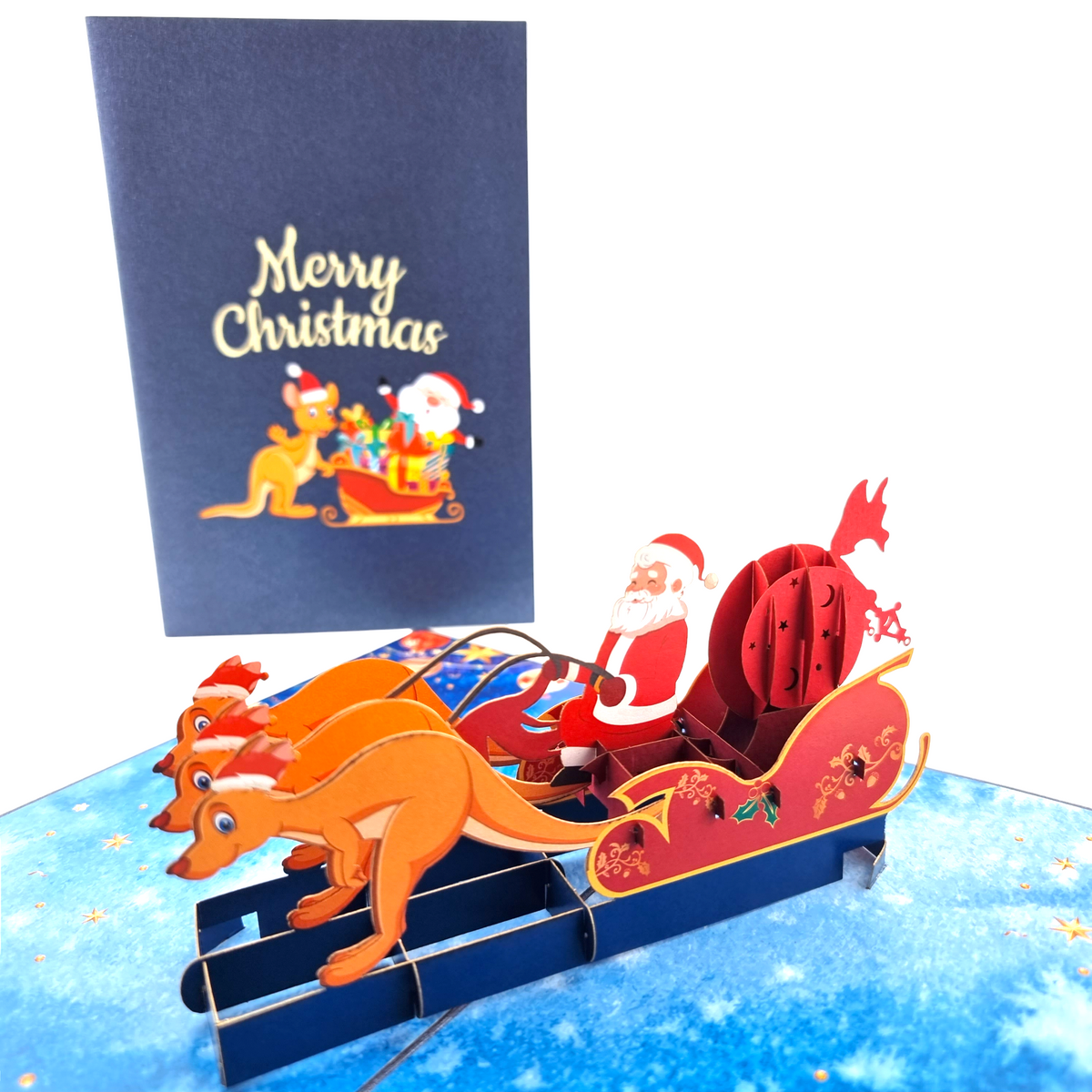 Kangaroo Xmas Sleigh Pop Up Card