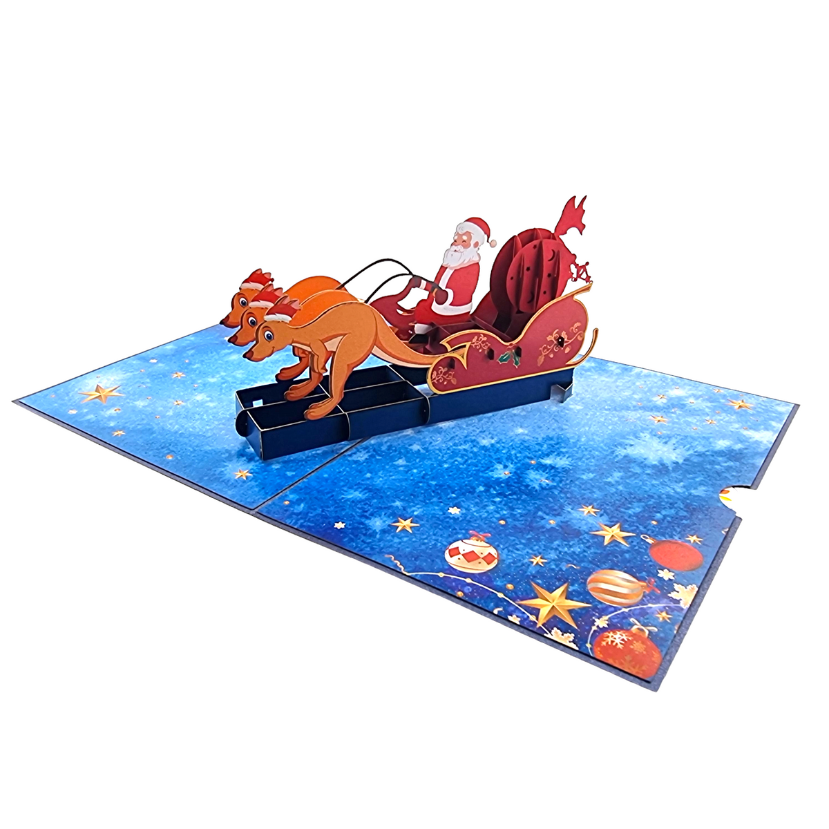Kangaroo Xmas Sleigh Pop Up Card