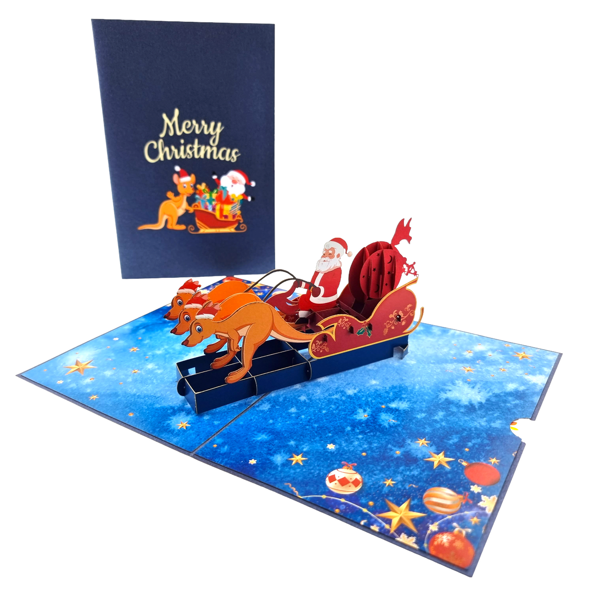 Kangaroo Xmas Sleigh Pop Up Card