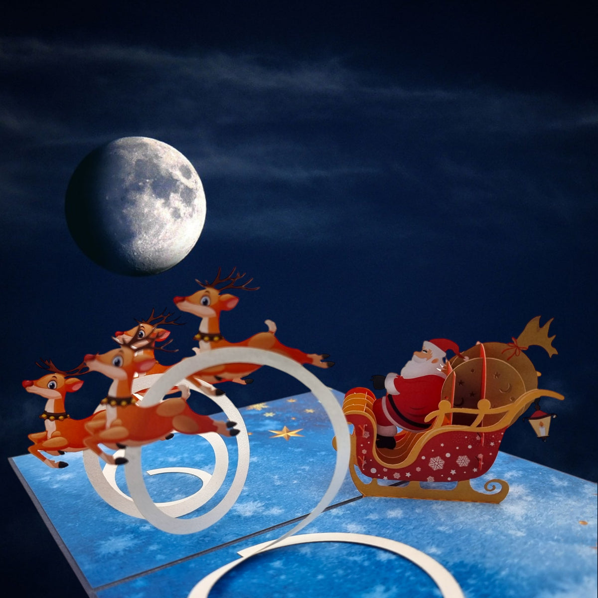 Santa & His Flying Reindeer Pop Up Card