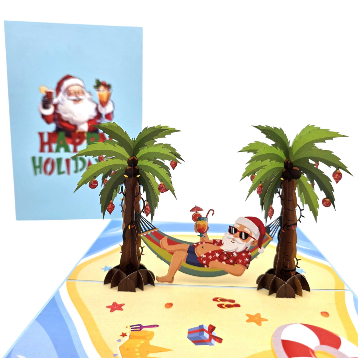 Blue Santa Hammock Pop Up Card