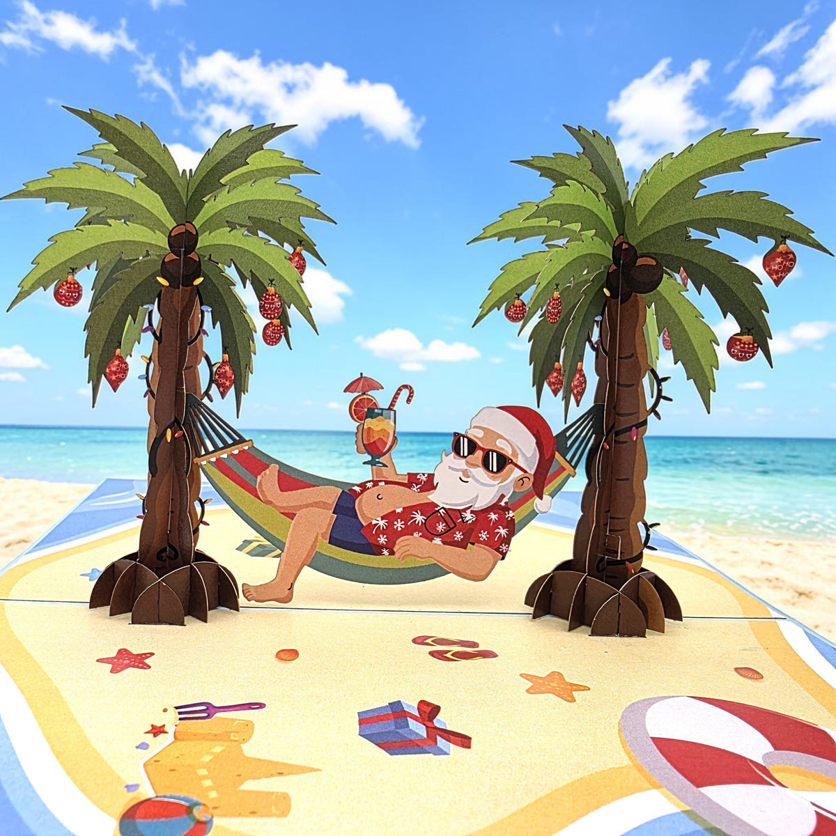 Blue Santa Hammock Pop Up Card