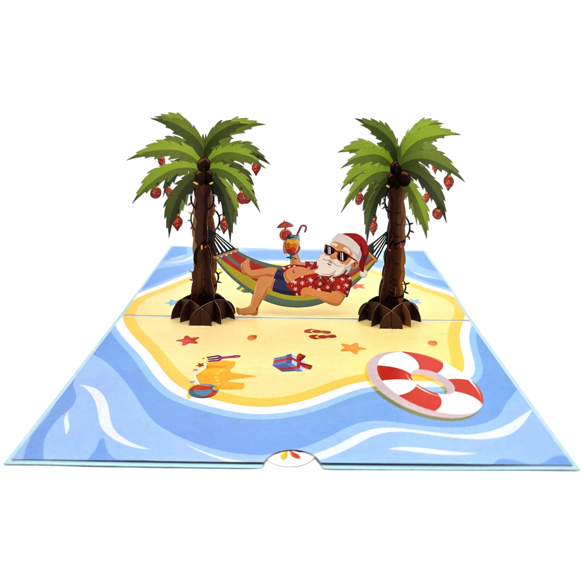 Blue Santa Hammock Pop Up Card
