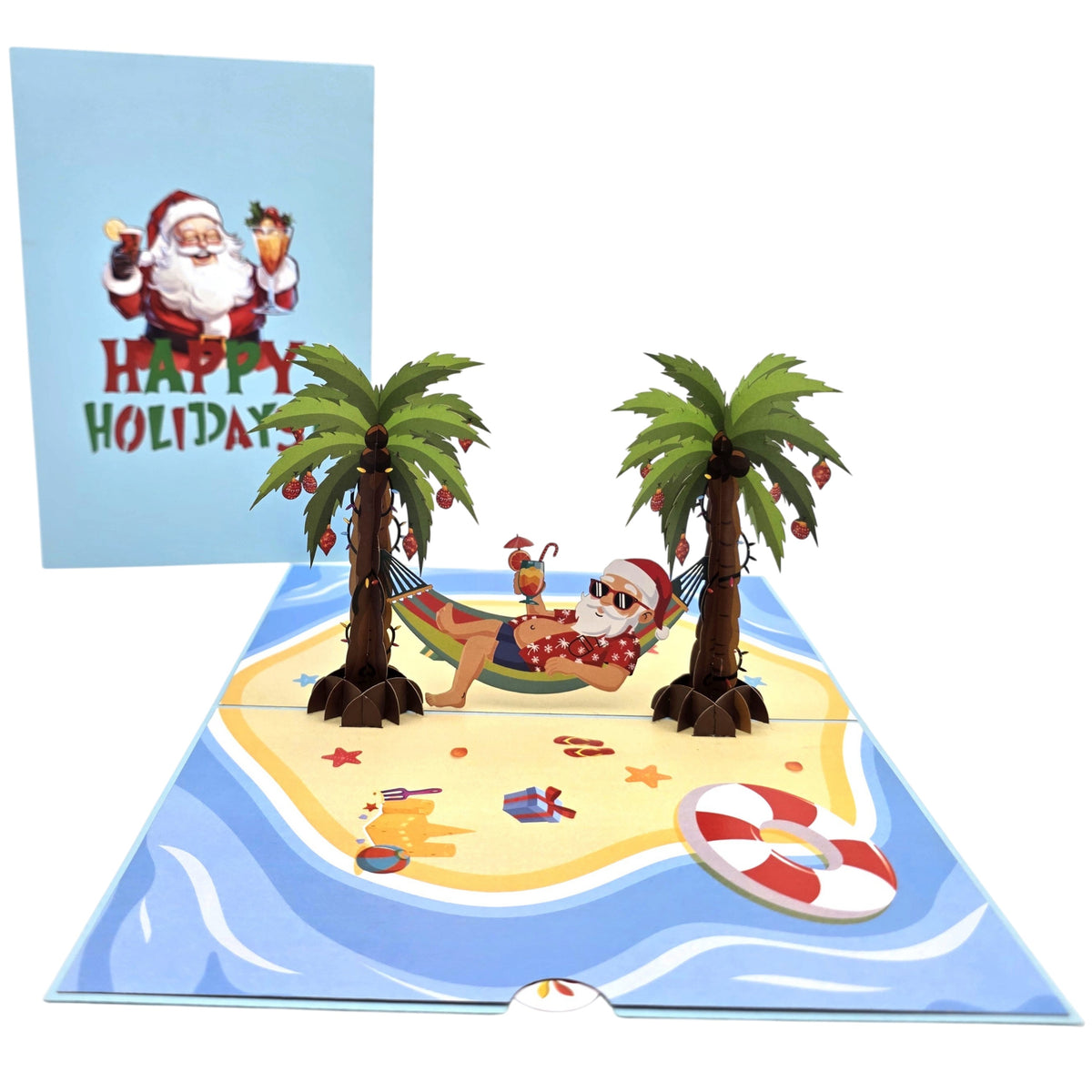 Blue Santa Hammock Pop Up Card