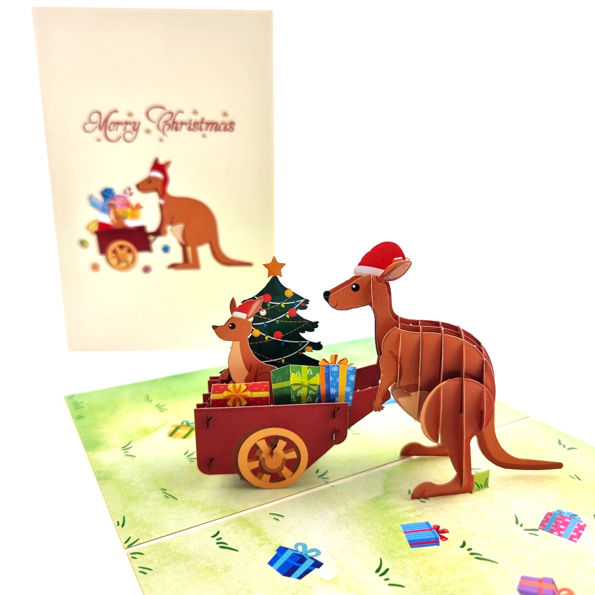 Kangaroo Xmas Delivery Pop Up Card