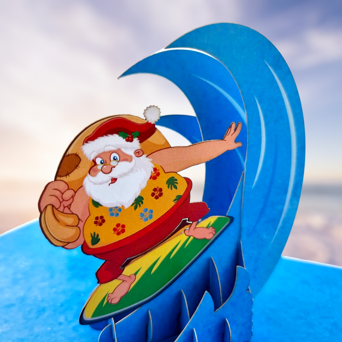 Surfing Santa Pop Up Card