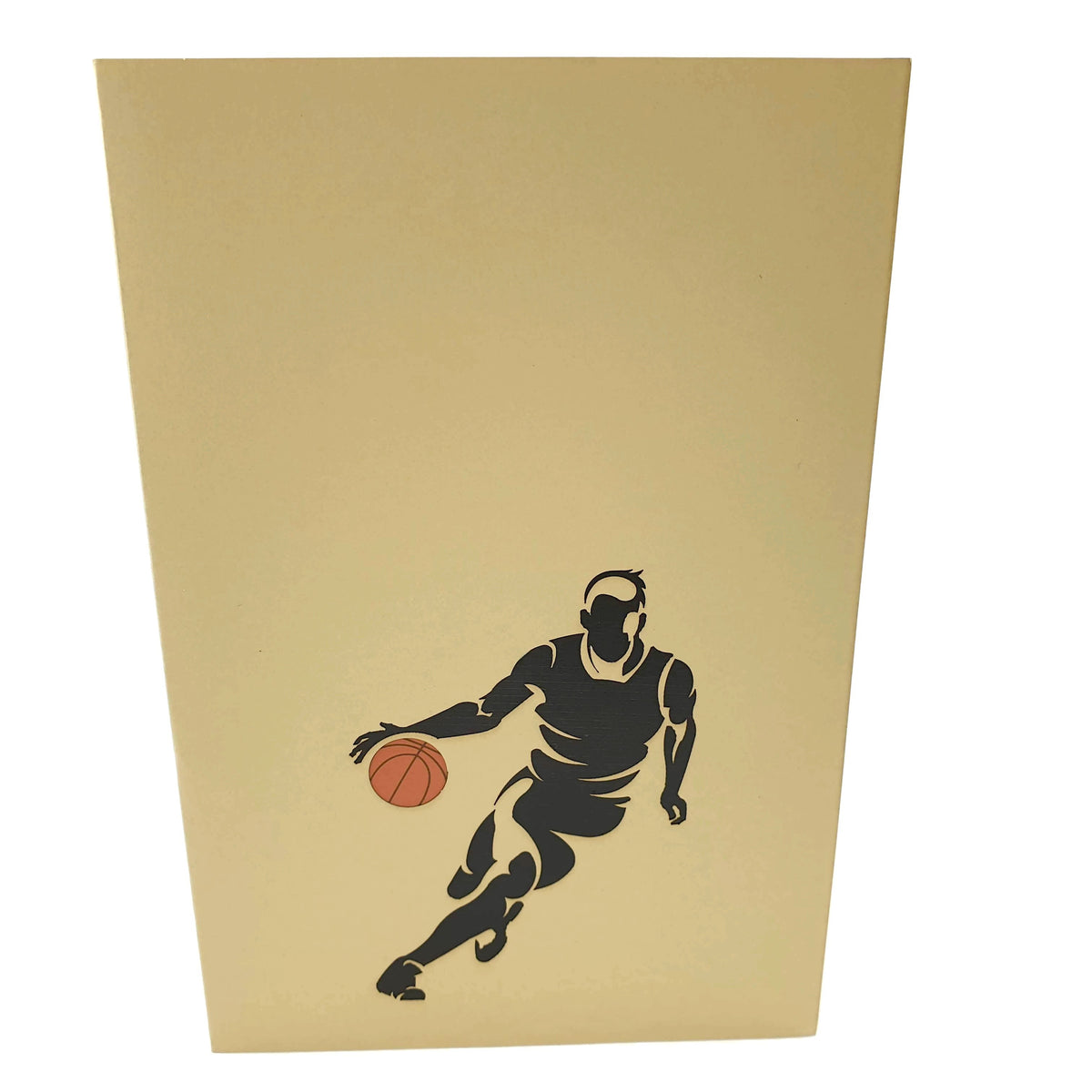 Color Pop Cards Basketball Team Pop-Up Card with 3D hoop and player inside. Beige card.