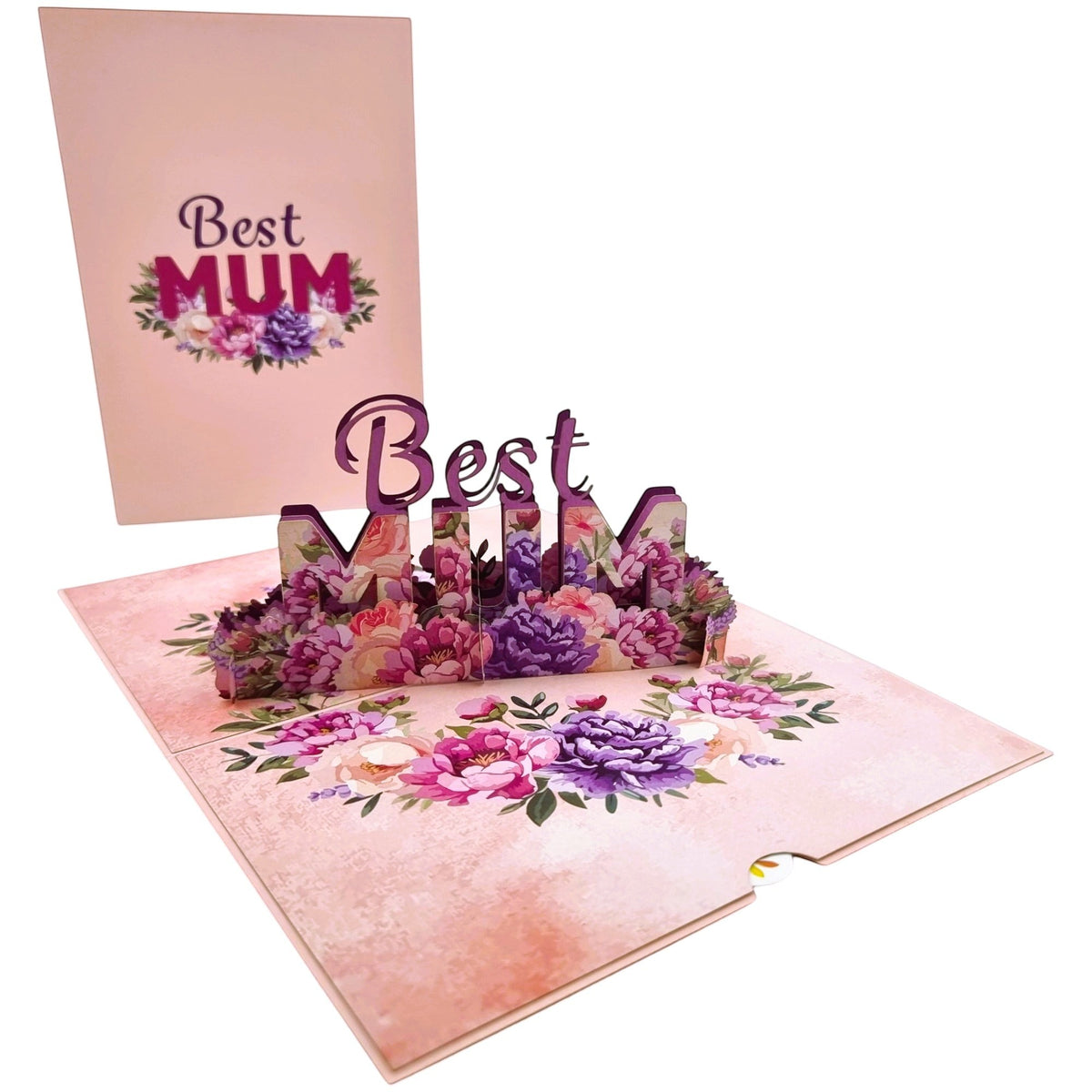 Color Pop Cards Best Mum floral pop up card with 3D lettering and floral design, perfect for Mother's Day.