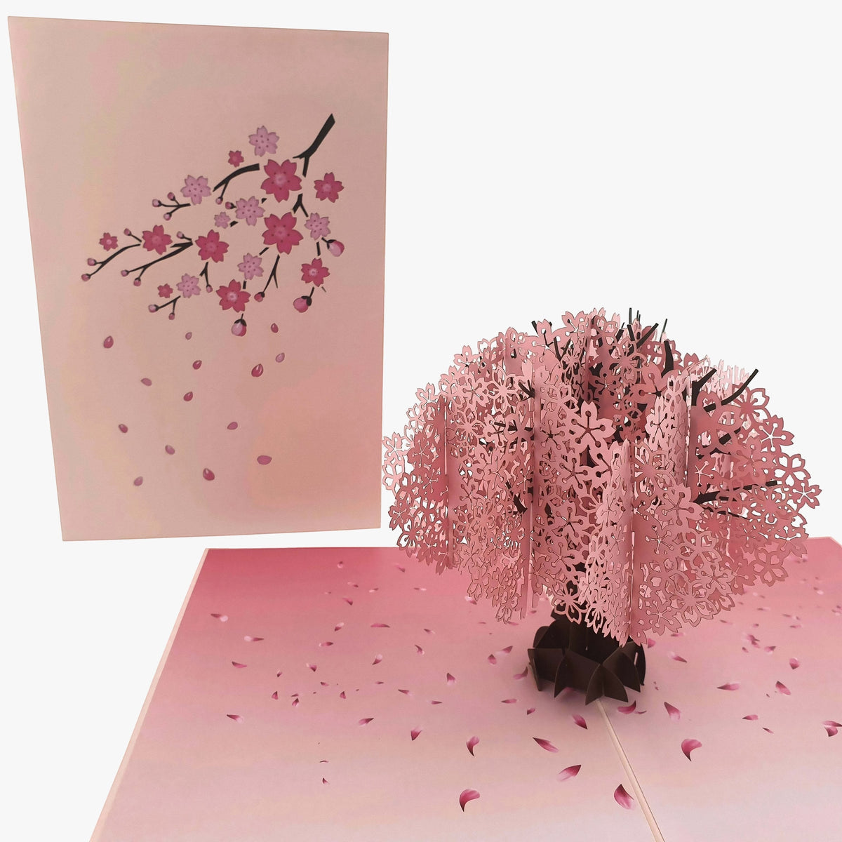 Color Pop Cards Cherry Blossom Pop Up Card with pink tree and falling petals.