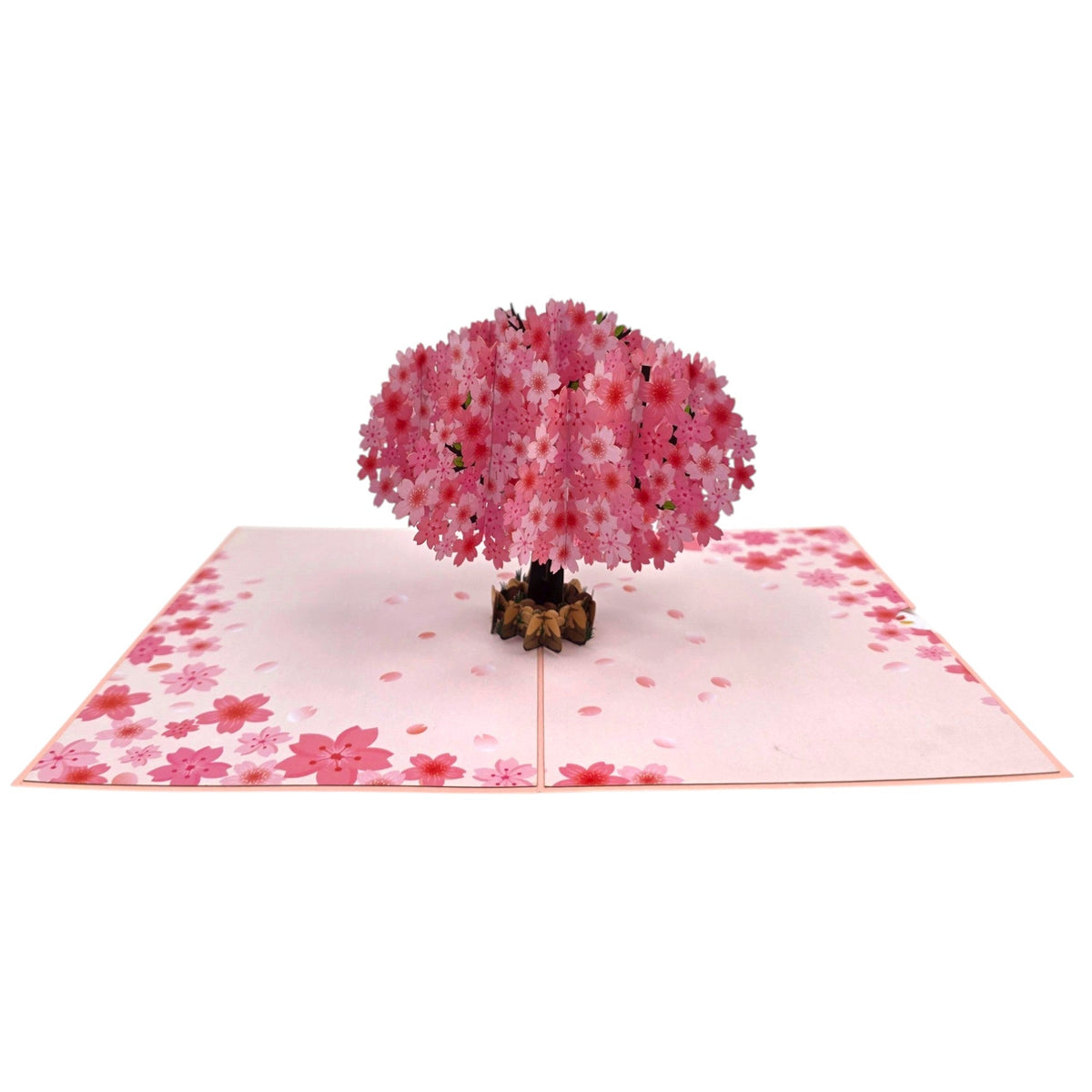 Color Pop Cards cherry blossom pop up greeting card featuring a detailed pink tree in full bloom on a floral base.