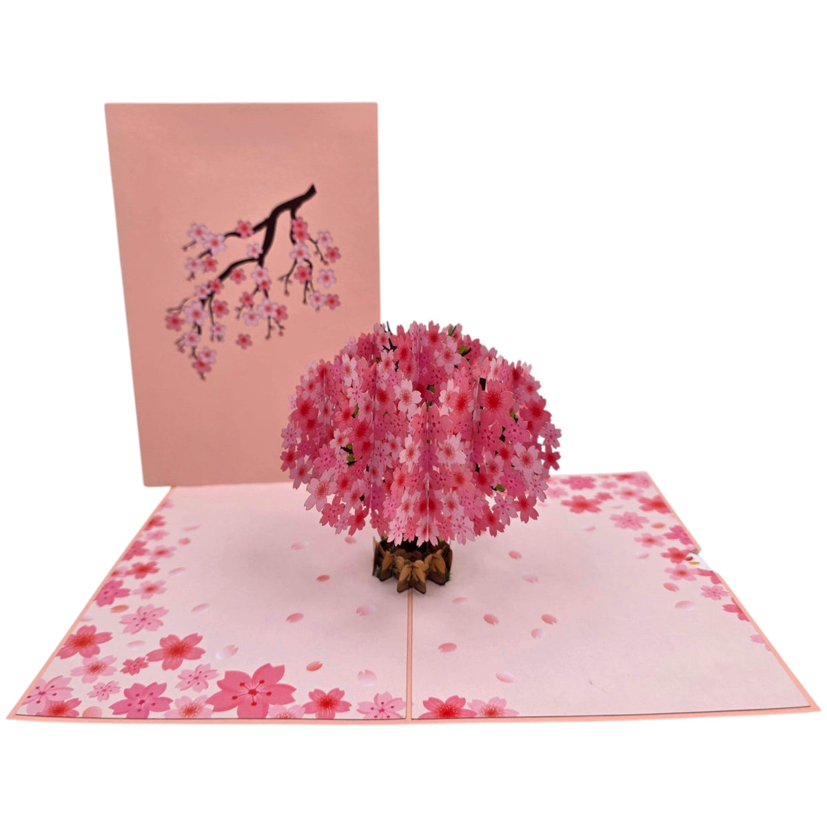 Color Pop Cards cherry blossom pop up greeting card with a 3D pink tree in full bloom and matching illustrated cover