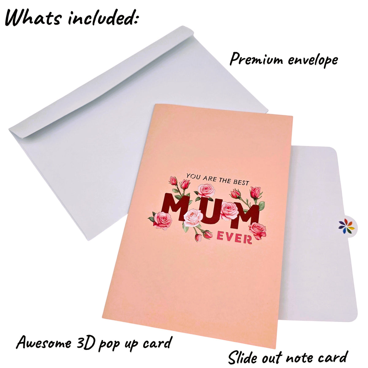Color Pop Cards floral Mum pop up card with roses and "You are the Best Mum Ever" text, includes envelope.