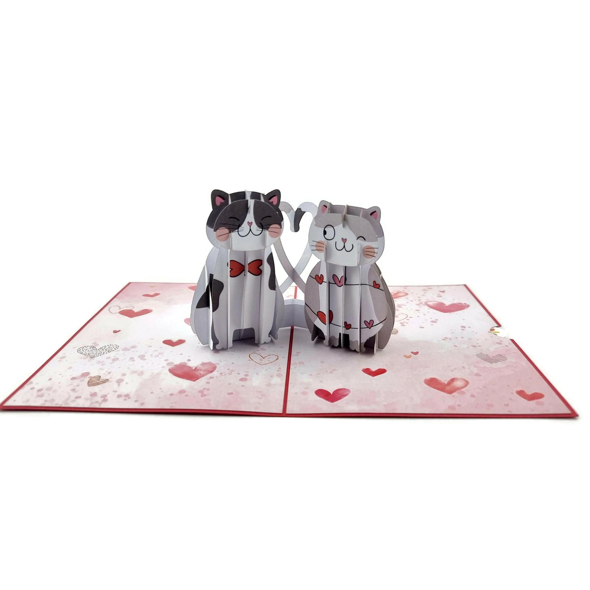 Color Pop Cards I Meow You pop-up card featuring two cute cats with intertwined tails and hearts. Perfect for Valentine's Day.