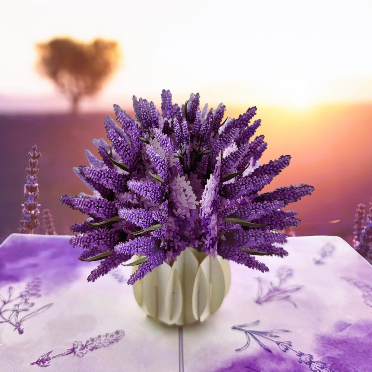 Color Pop Cards Lavender Flower Pop Up Card with white vase and envelope. Perfect for anniversaries, birthdays, or Mother's Day.