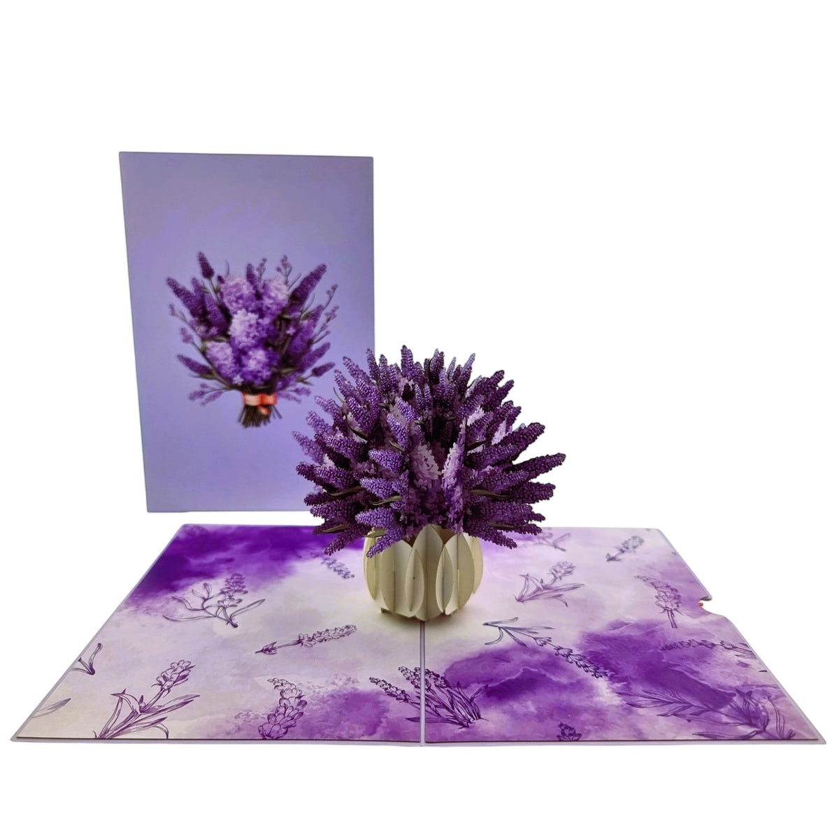 Color Pop Cards lavender flower pop up card with vase, perfect for Mother's Day or birthdays.