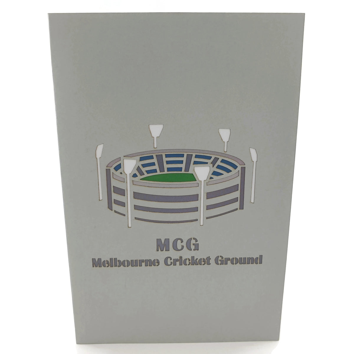 Color Pop Cards MCG Melbourne Cricket Ground pop up card featuring a detailed stadium model with light towers.