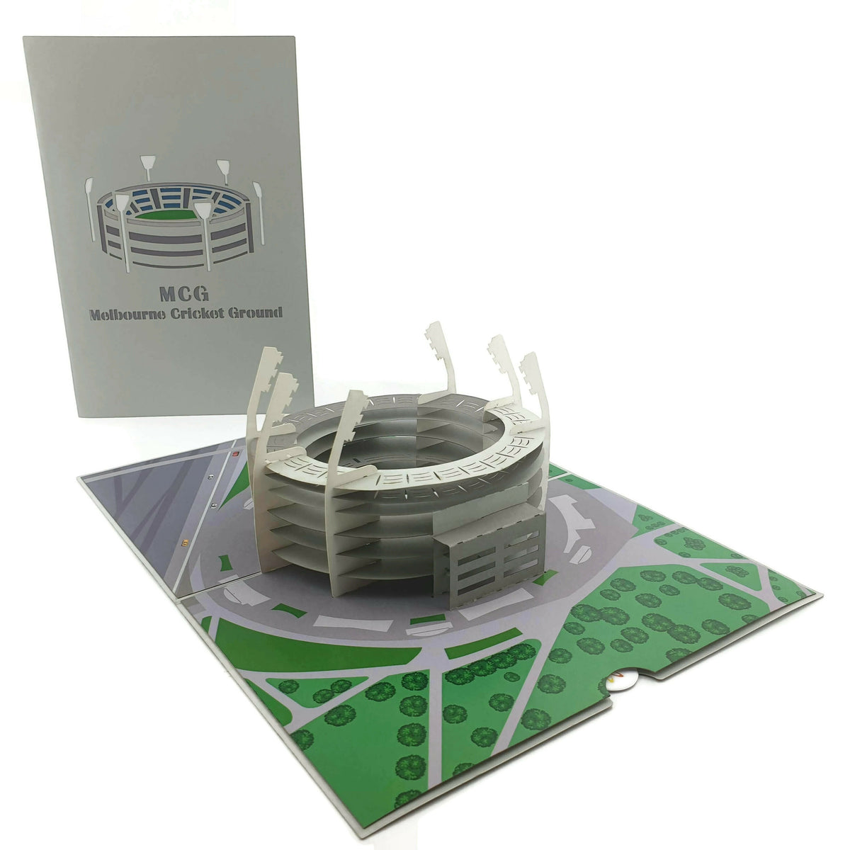 Color Pop Cards MCG Melbourne Cricket Ground pop-up card with detailed stadium model and surrounding parkland.