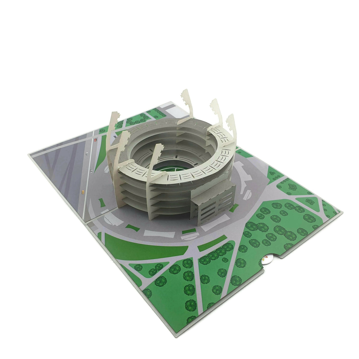 Color Pop Cards MCG pop up card featuring a 3D model of the Melbourne Cricket Ground stadium with light towers.