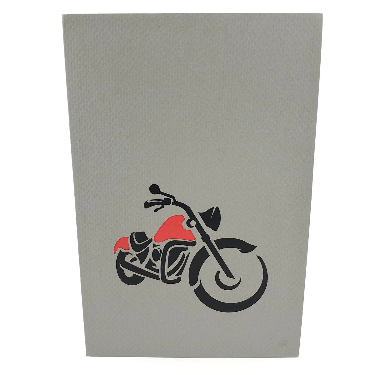 Color Pop Cards grey pop up card featuring a red and black motorcycle design. Includes envelope and note.