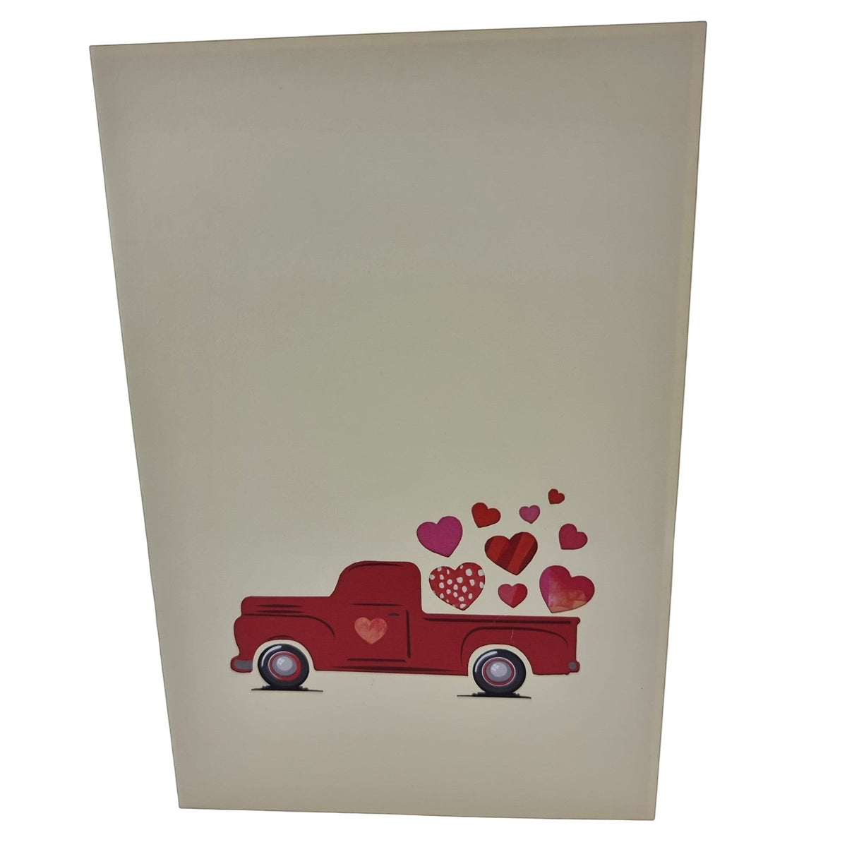 Color Pop Cards red ute pop up card with hearts, perfect for Valentine's Day or anniversaries.