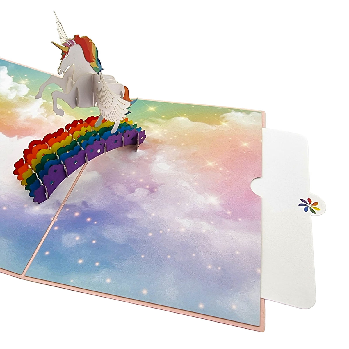 Color Pop Cards Unicorn Rainbow Pop Up Card for Kids, 3D unicorn on rainbow, pink sky with stars