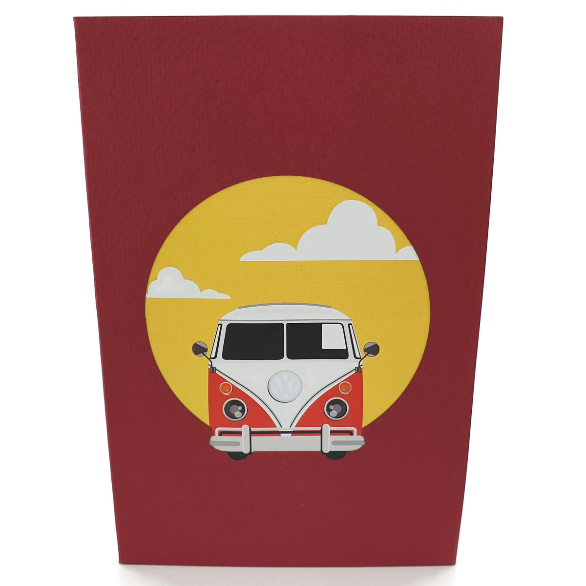 Color Pop Cards vintage red and white camper van pop up card with yellow sun and clouds
