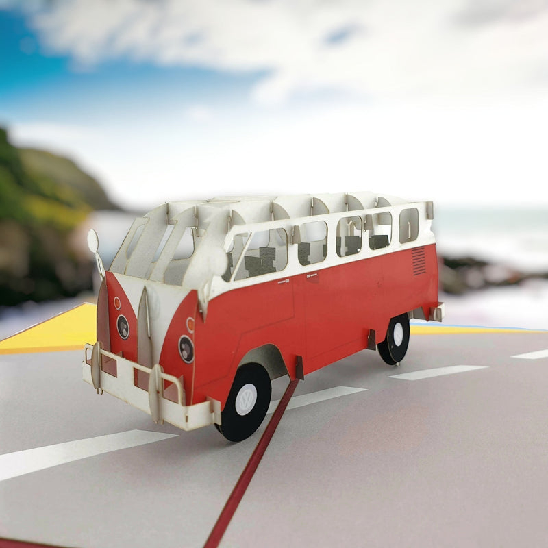 Color Pop Cards vintage red and white camper van pop up card, 3D paper craft