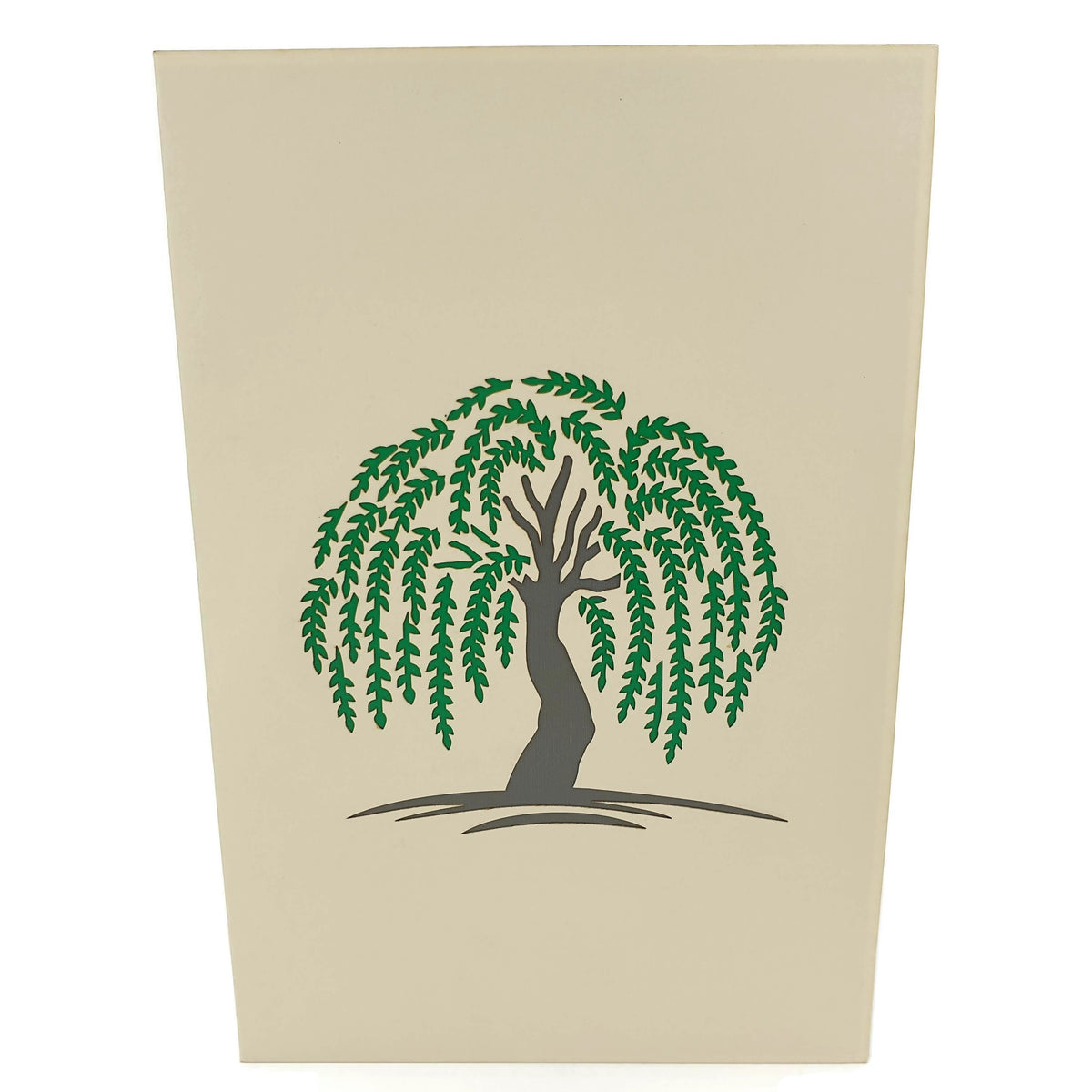 Color Pop Cards cream pop-up card featuring a green willow tree silhouette. Perfect for anniversaries, birthdays, or Mother's Day.