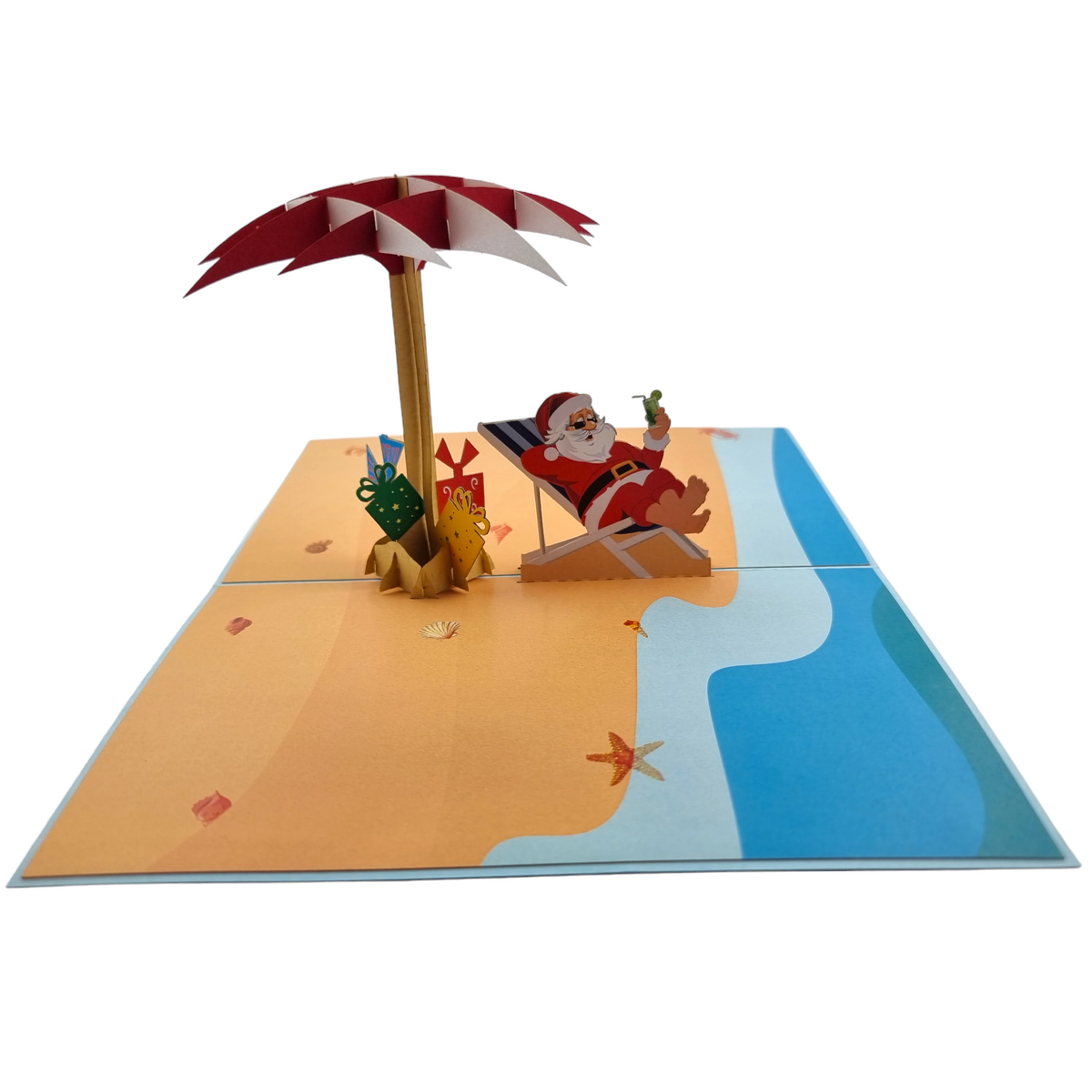 Santa On The Beach Pop Up Card