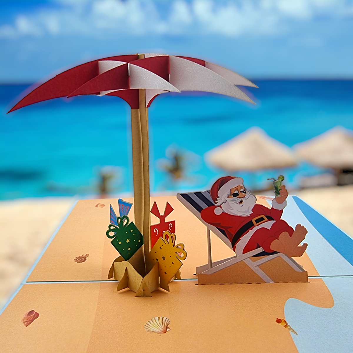 Santa On The Beach Pop Up Card