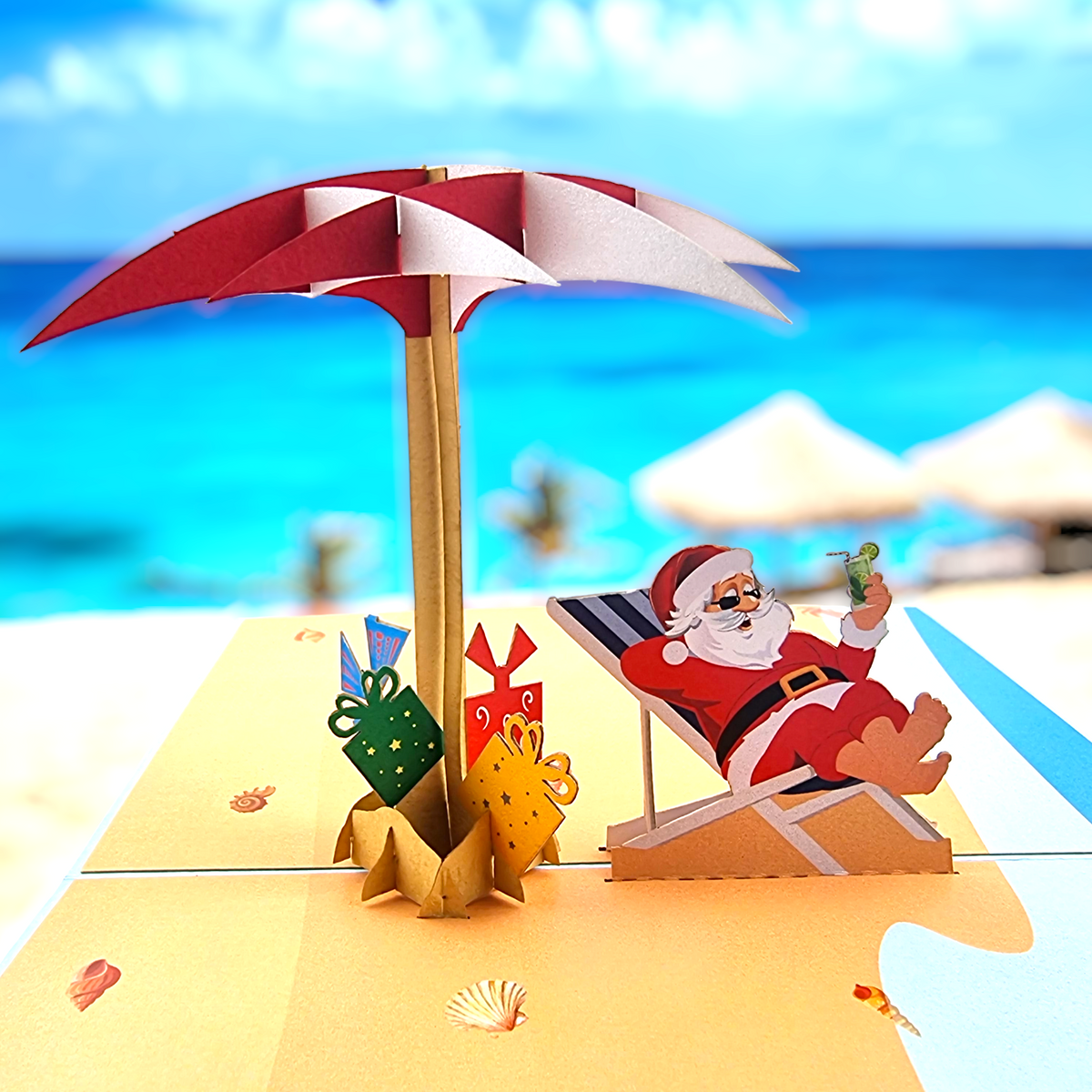 Santa On The Beach Pop Up Card