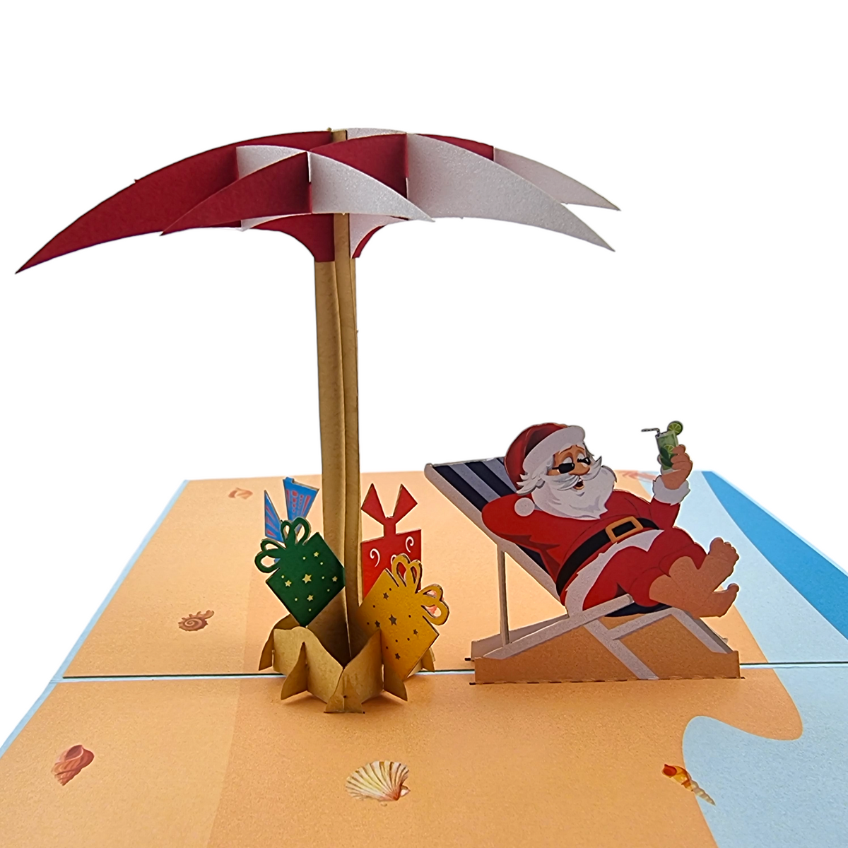 Santa On The Beach Pop Up Card