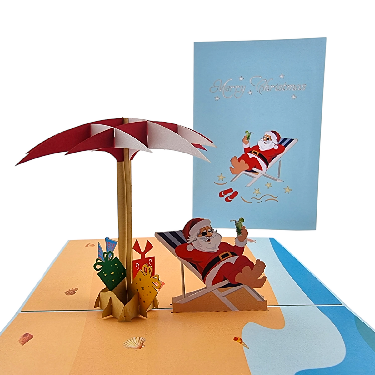 Santa On The Beach Pop Up Card