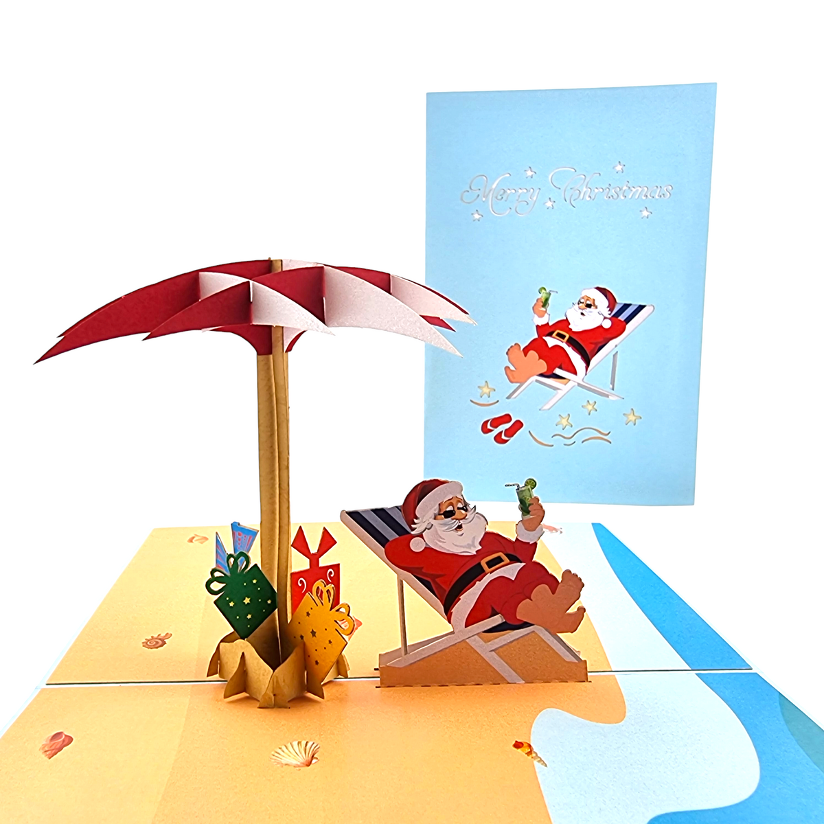 Santa On The Beach Pop Up Card