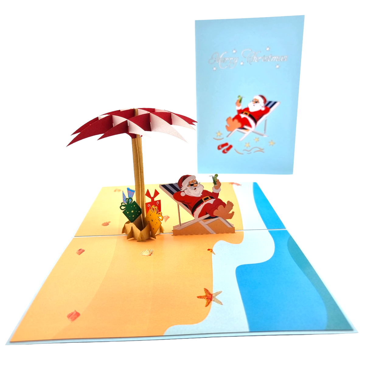 Santa On The Beach Pop Up Card