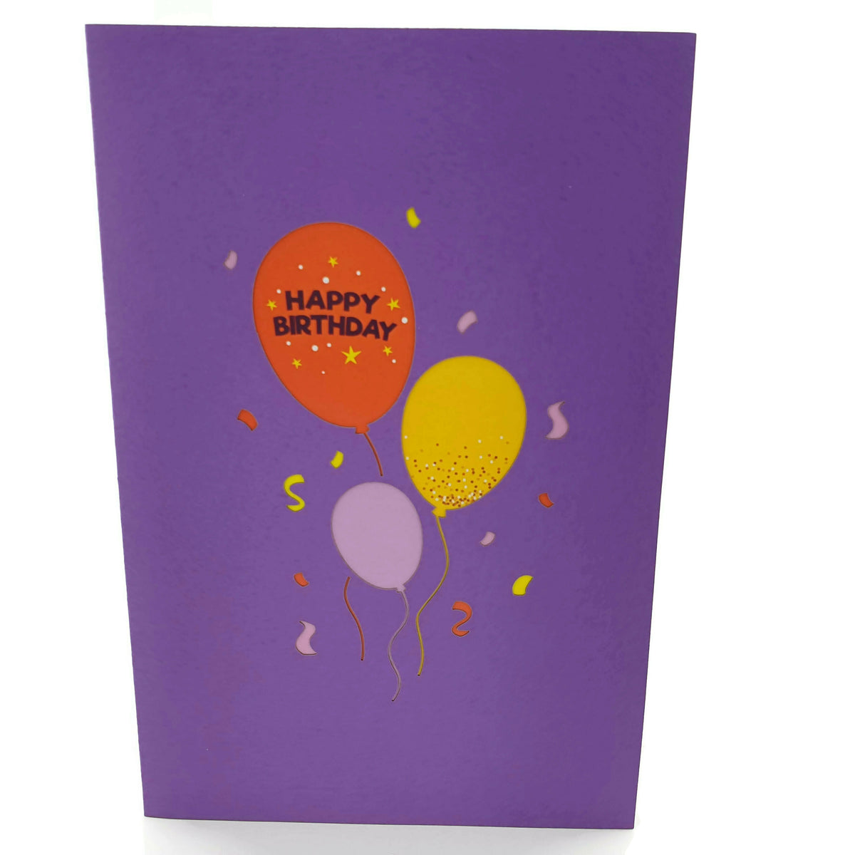 Purple Birthday Balloons Pop Up Card