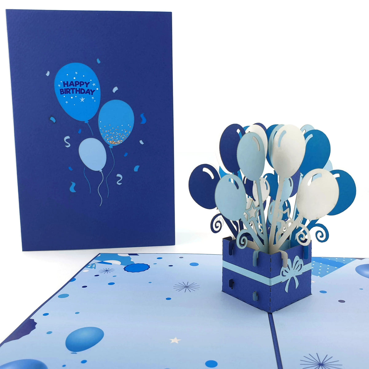 Blue Birthday Balloons Pop Up Card