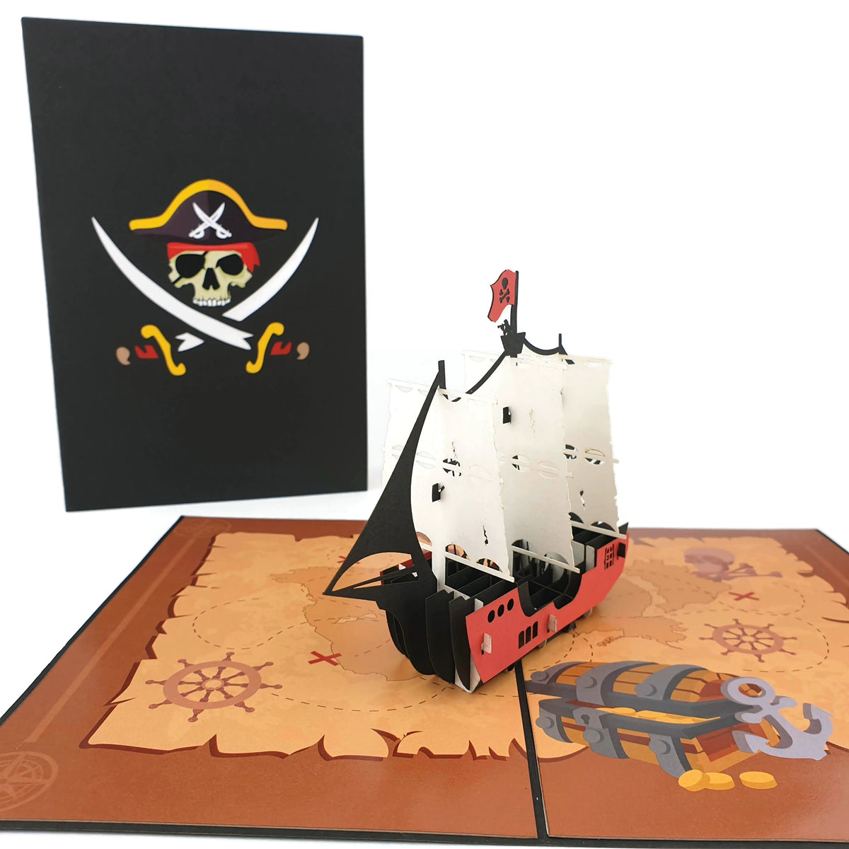 Jolly Roger Pirate Ship Pop-Up Card